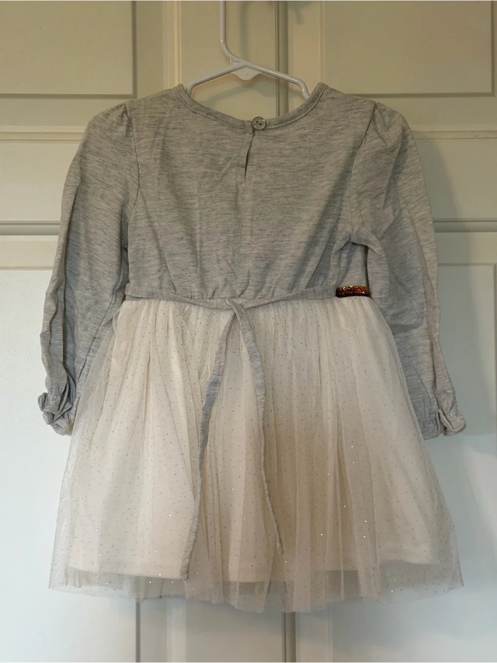 Youngland Gray and White Turkey Tulle Dress Set with Brown Polka Dot Leggings